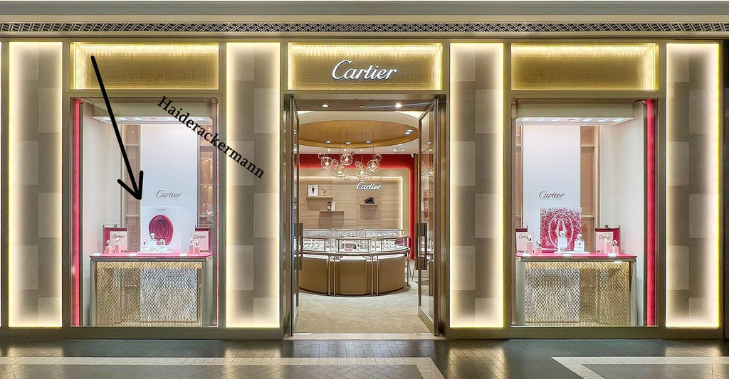 Cartier 2021 large backdrop with logo stamp for window display