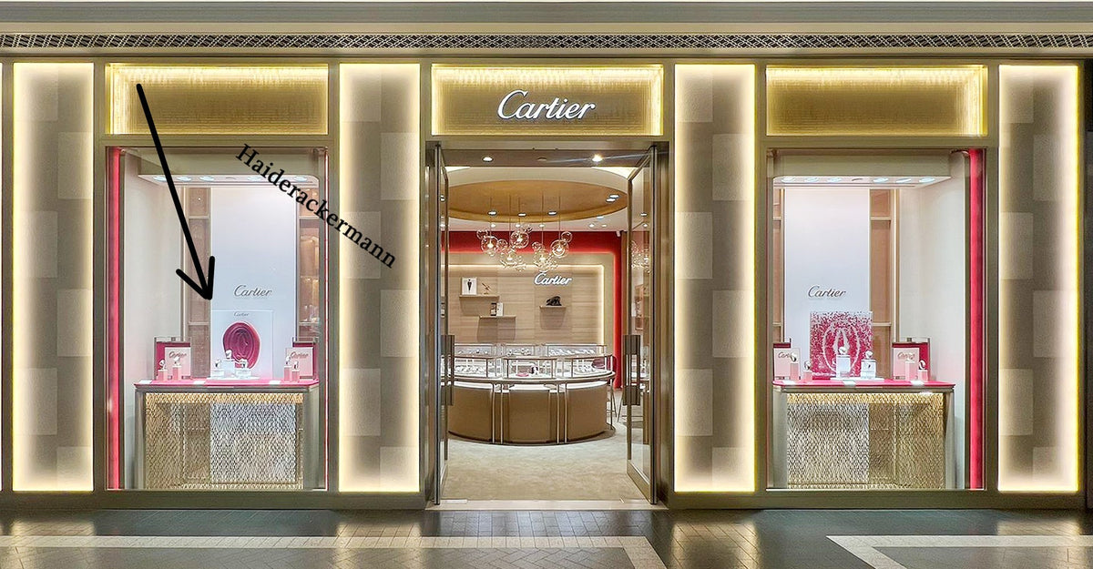 Cartier 2021 large backdrop with logo stamp for window display