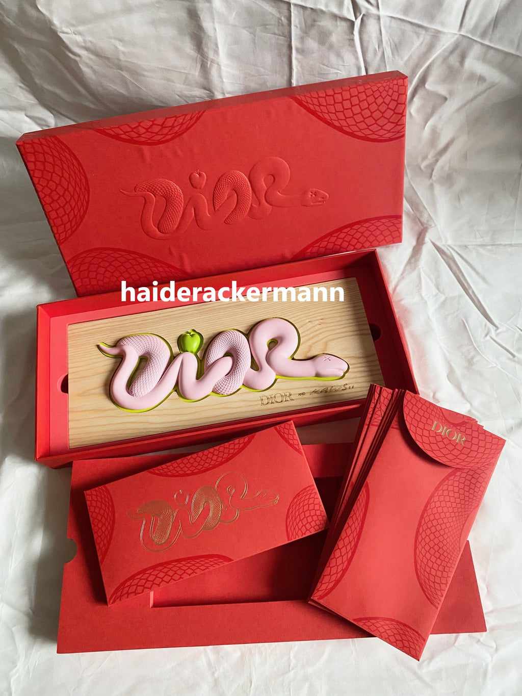 Dior by Kim Jones X Kaws 2025 Chinese new year snake wood plate & red packet set