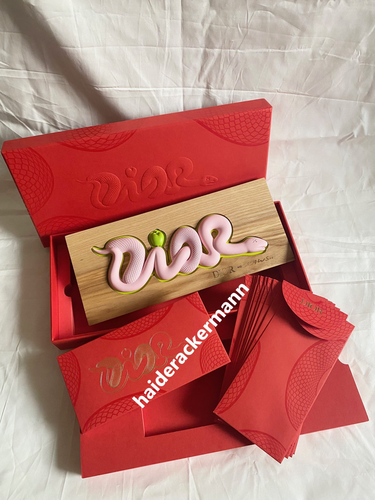 Dior by Kim Jones X Kaws 2025 Chinese new year snake wood plate & red packet set