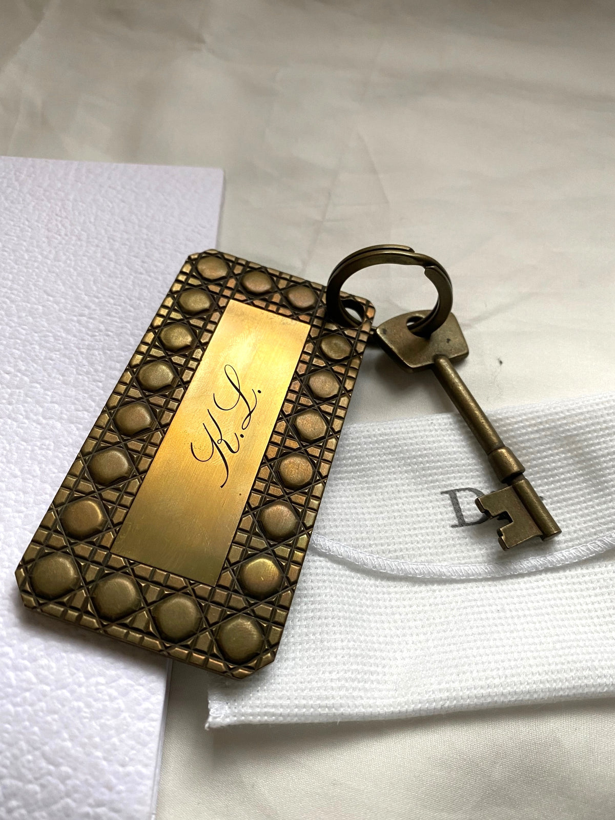 Dior vinatge cannage quilt brass key charm
