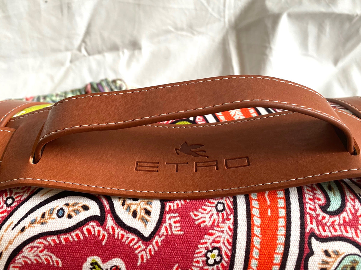 Etro 2021 spring summer paisley pattern large picnic blanket with leather handle