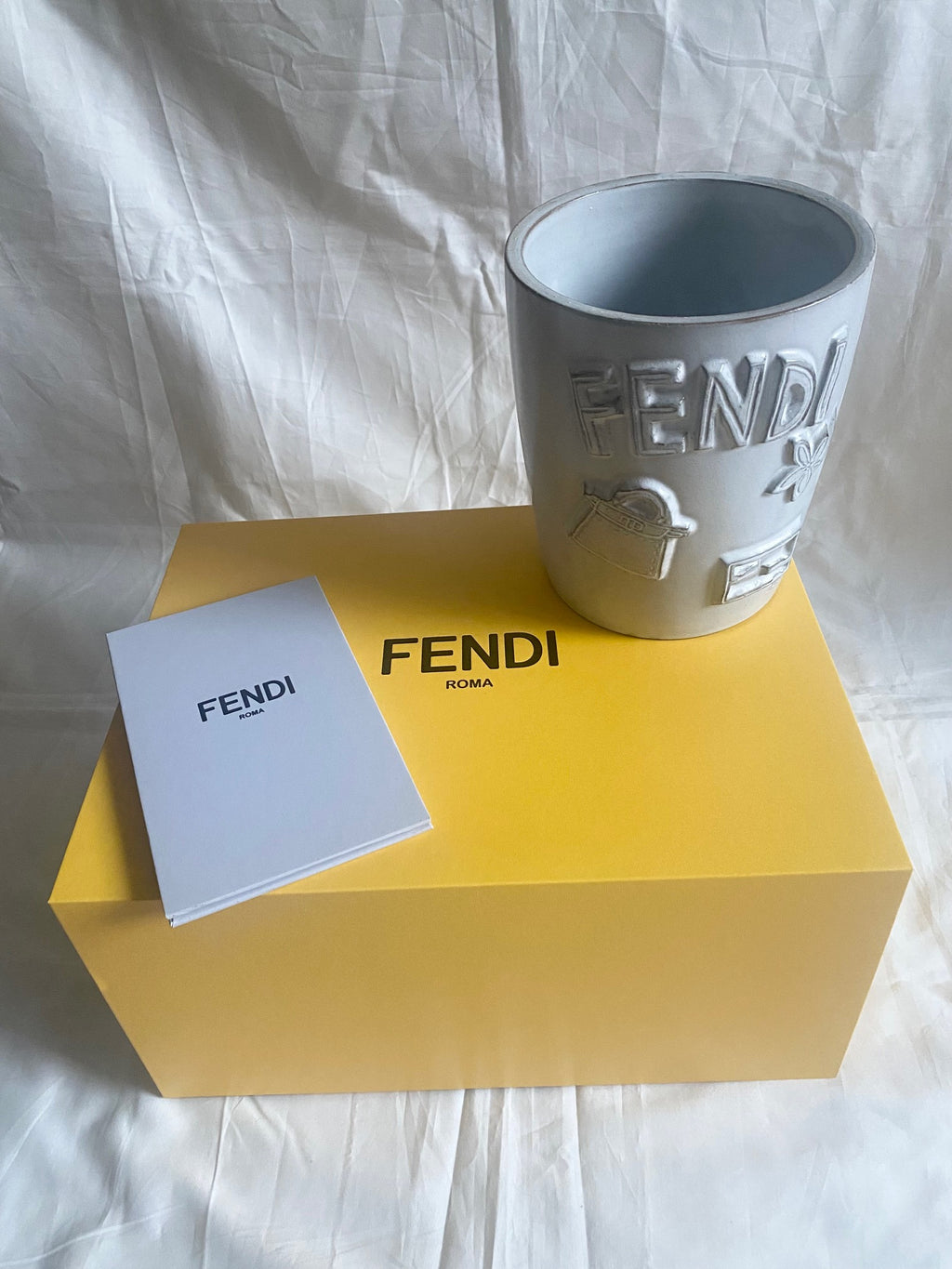 Fendi 2025 FF logo peekaboo bag motif ceramic vase planter