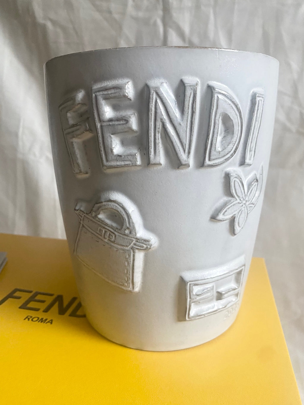 Fendi 2025 FF logo peekaboo bag motif ceramic vase planter