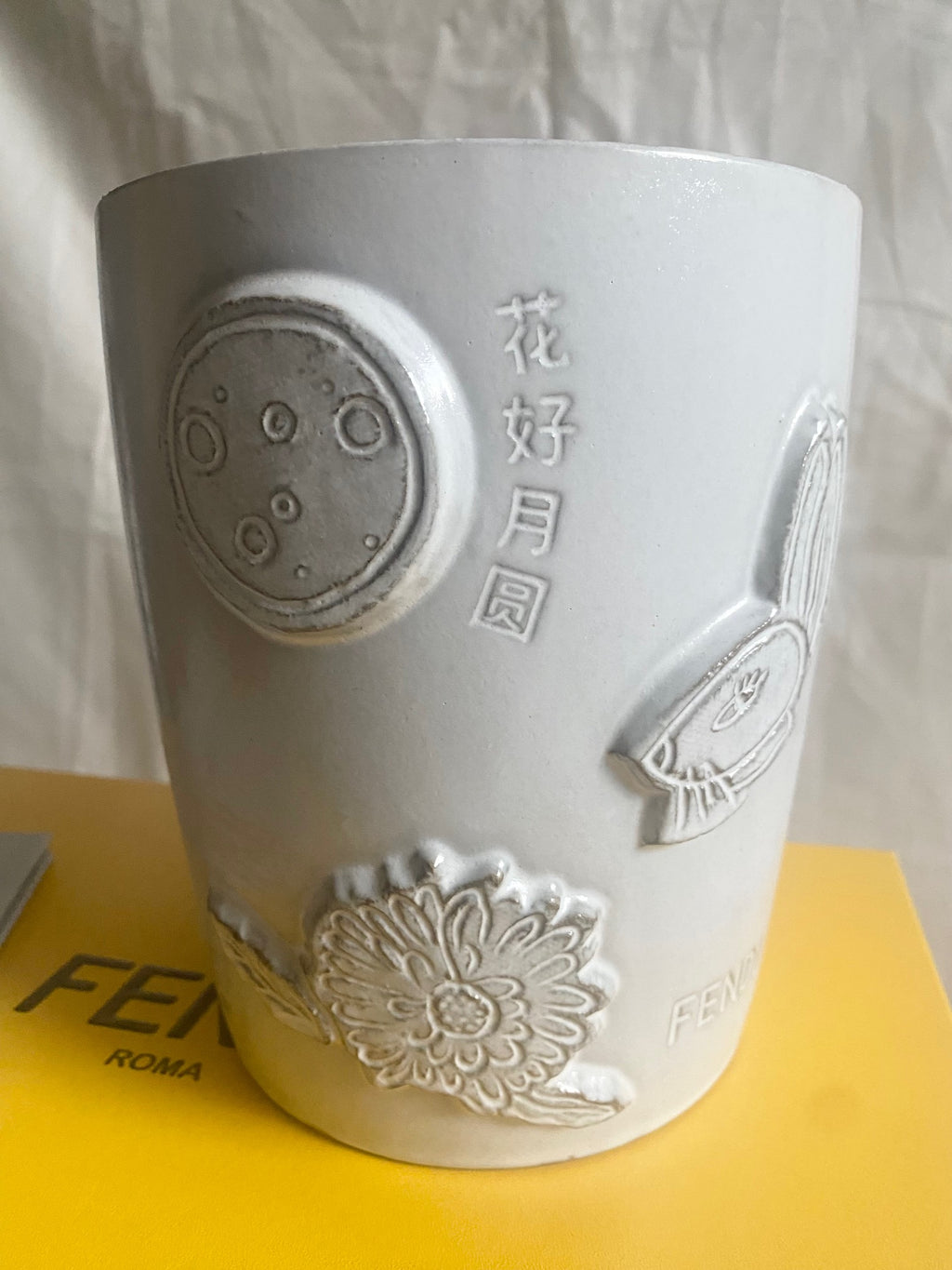 Fendi 2025 FF logo peekaboo bag motif ceramic vase planter