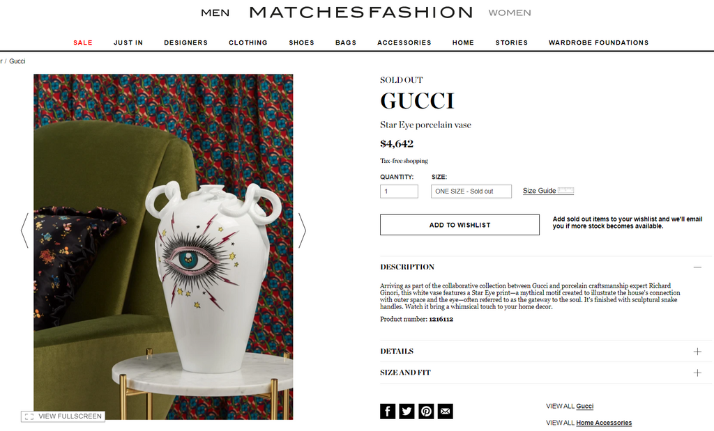 Gucci 2019 F/W Star Eye porcelain vase crafted by Richard Ginori