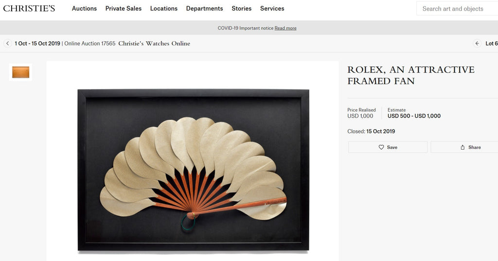 Rolex vintage wooden folding fan