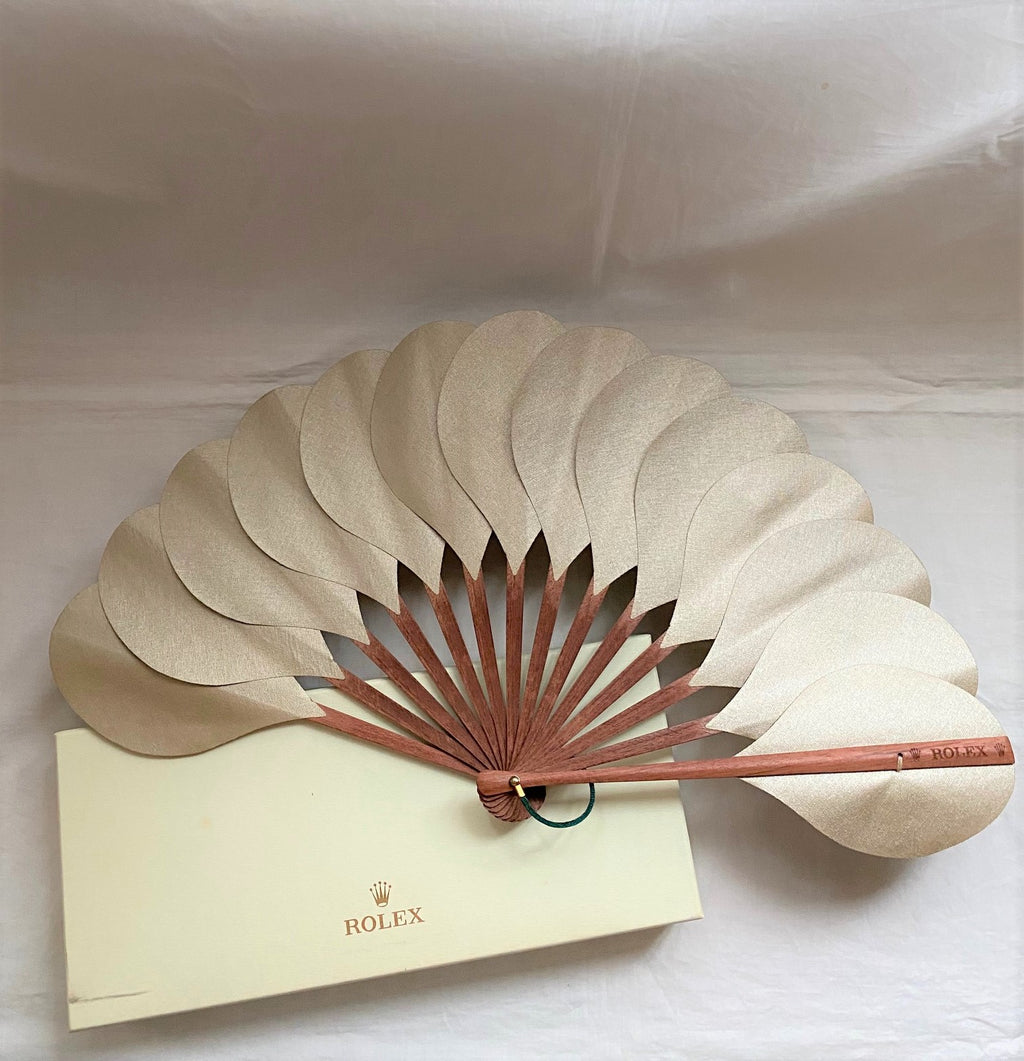 Rolex vintage wooden folding fan