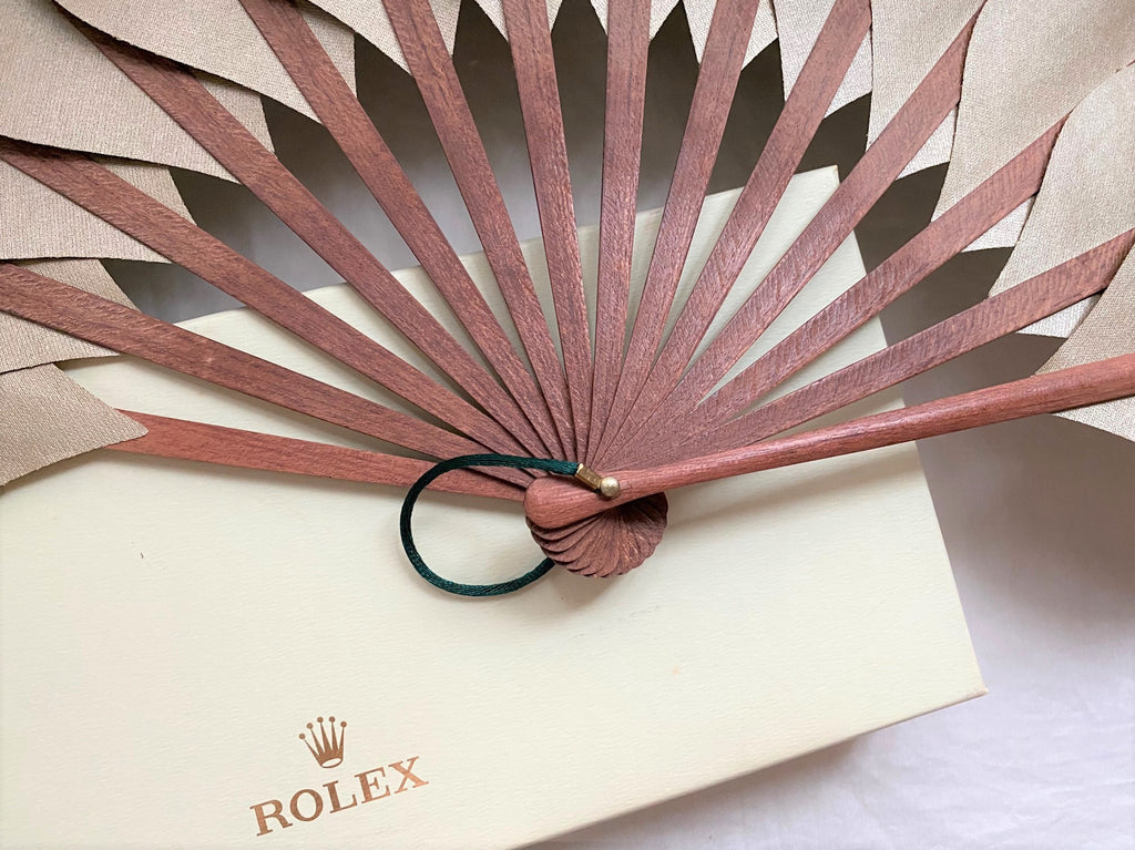 Rolex vintage wooden folding fan