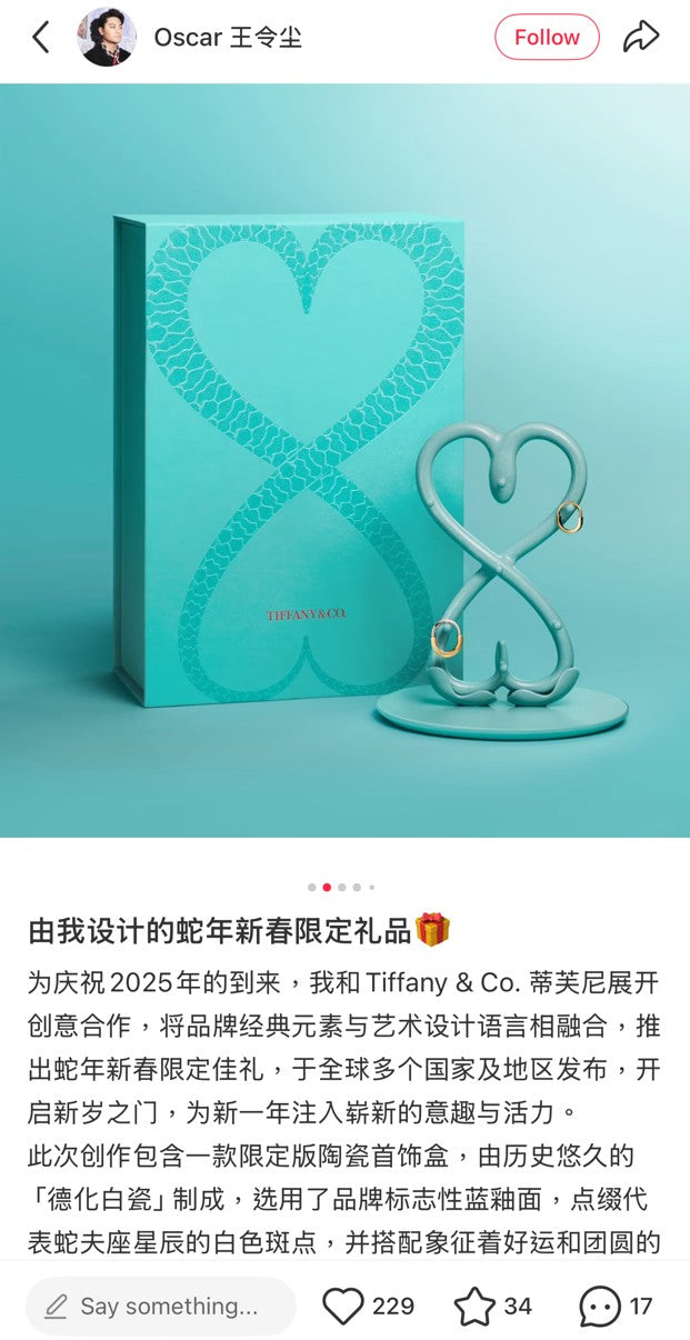 Tiffany & Co 2025 Chinese New Year snake heart ceramic jewelry hanger