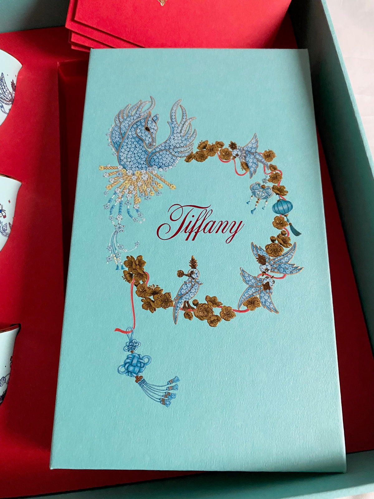 Tiffany & Co 2026 Chinese New Year bird on a rock ceramic cups & red packet box set