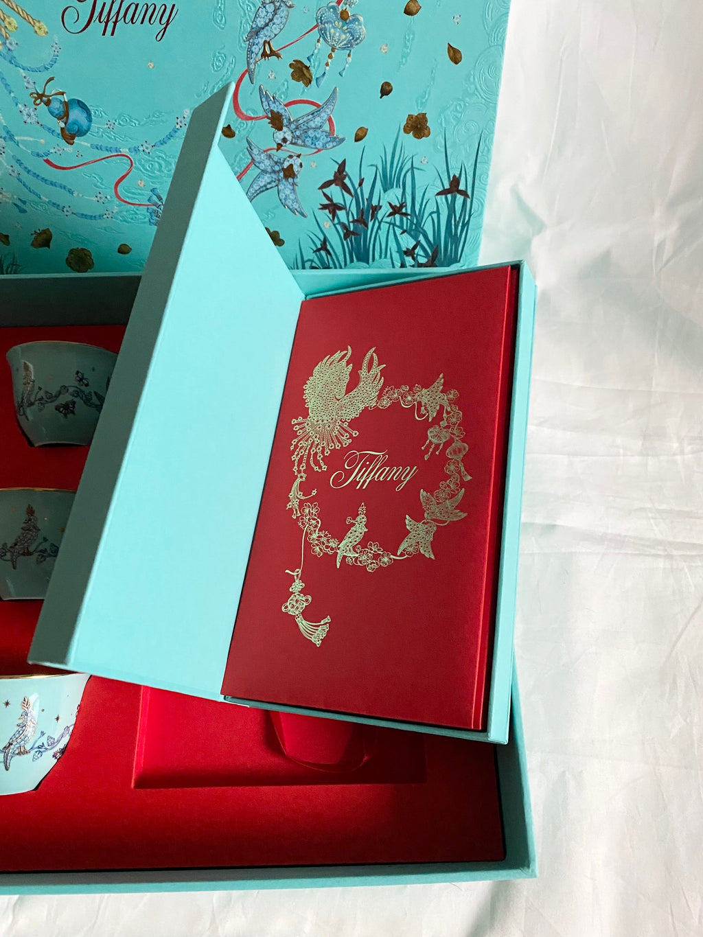 Tiffany & Co 2026 Chinese New Year bird on a rock ceramic cups & red packet box set
