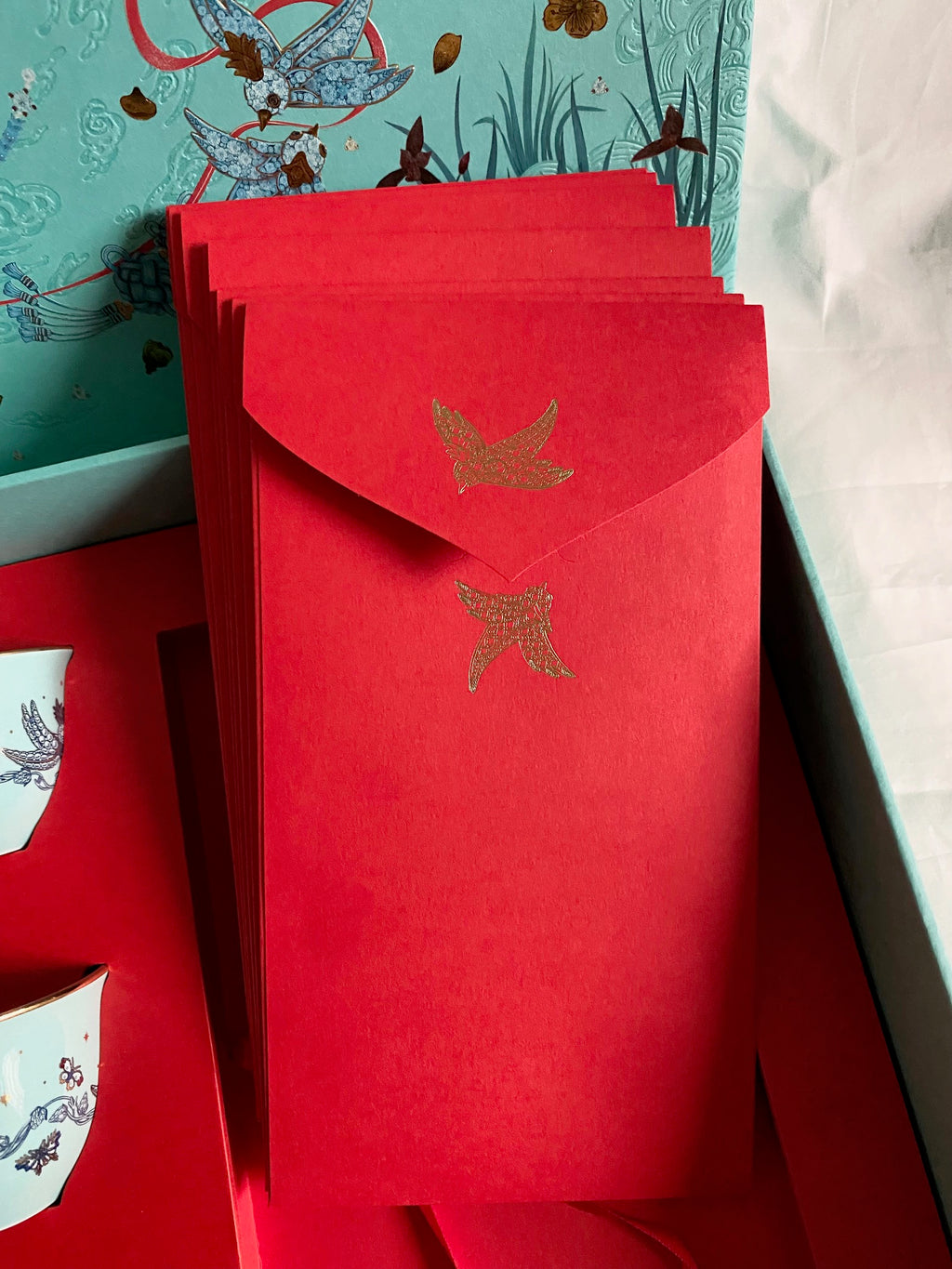 Tiffany & Co 2026 Chinese New Year bird on a rock ceramic cups & red packet box set