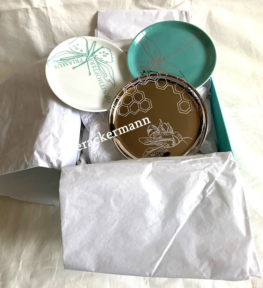 Tiffany & Co 2021 butterfly dragonfly bee motif porcelain trinket dish box set