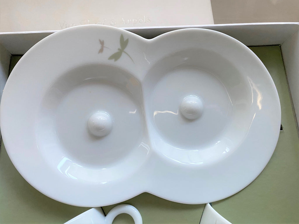 Van Cleef & Arpels vintage dragonfly motif porcelain cups & plate box set