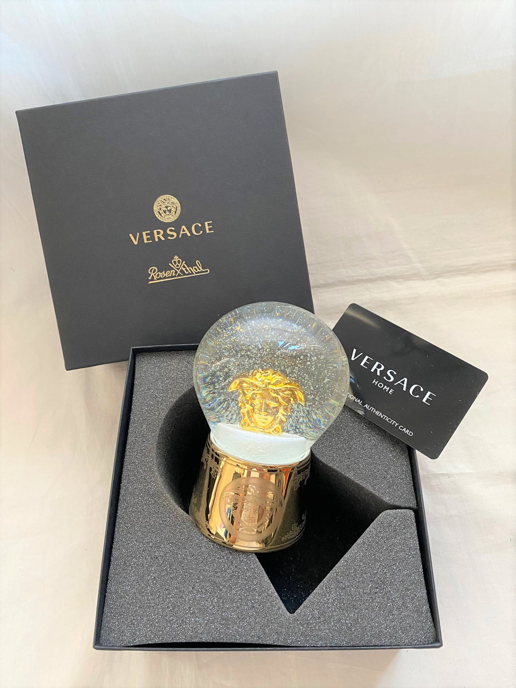 Versace 2020 Christmas gold medusa glass snow globe