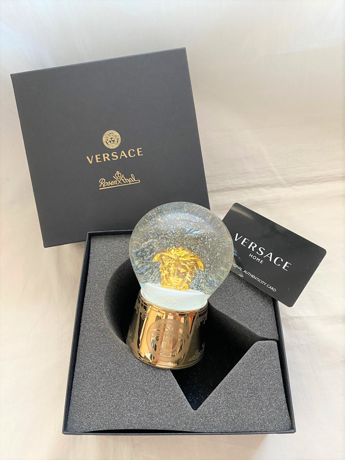 Versace 2020 Christmas gold medusa glass snow globe
