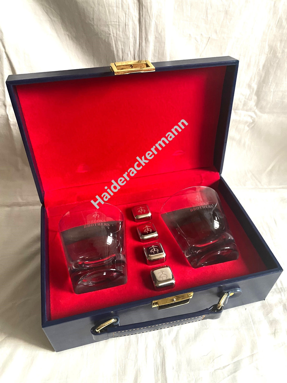 Brooks Brothers whisky wine glass & ice cube box set