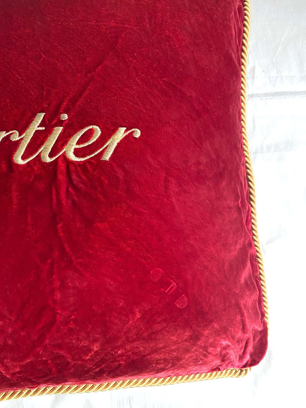 Cartier Christmas event red velvet cushion