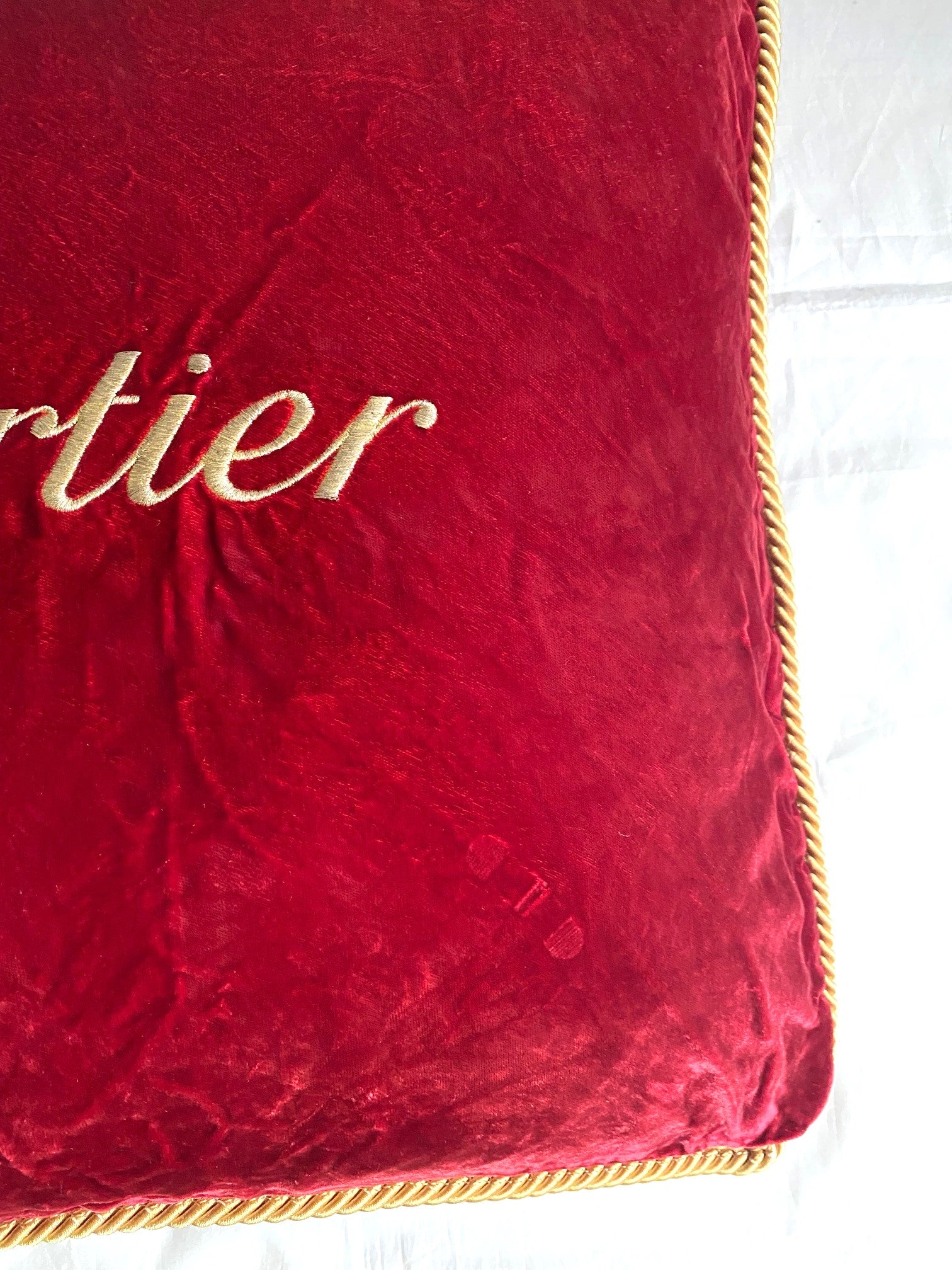 Cartier Christmas event red velvet cushion