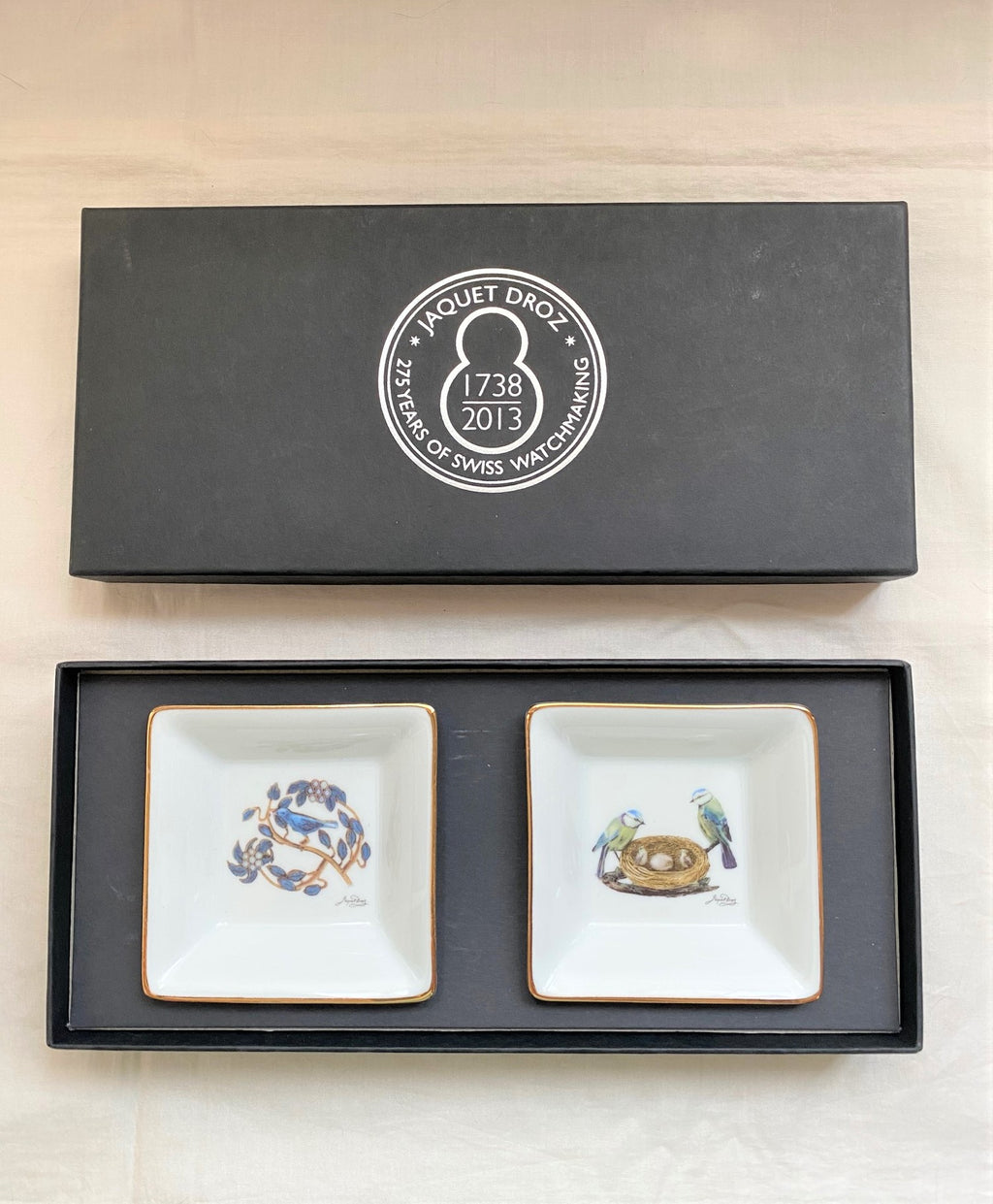 Jaquet Droz 275th anniversary limoges porcelain trinket tray box set