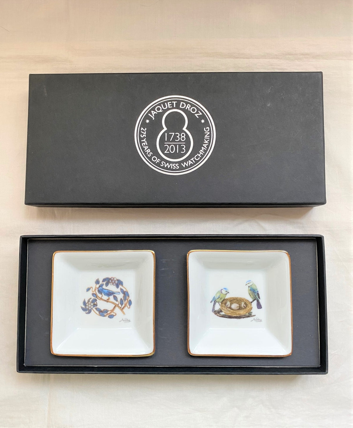 Jaquet Droz 275th anniversary limoges porcelain trinket tray box set