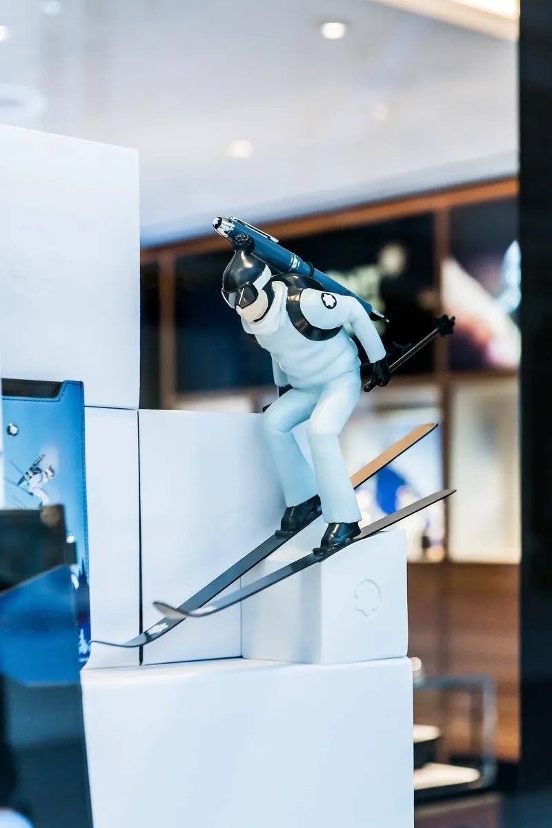 Montblanc 2022 Happy Holidays window display props - ski figurine