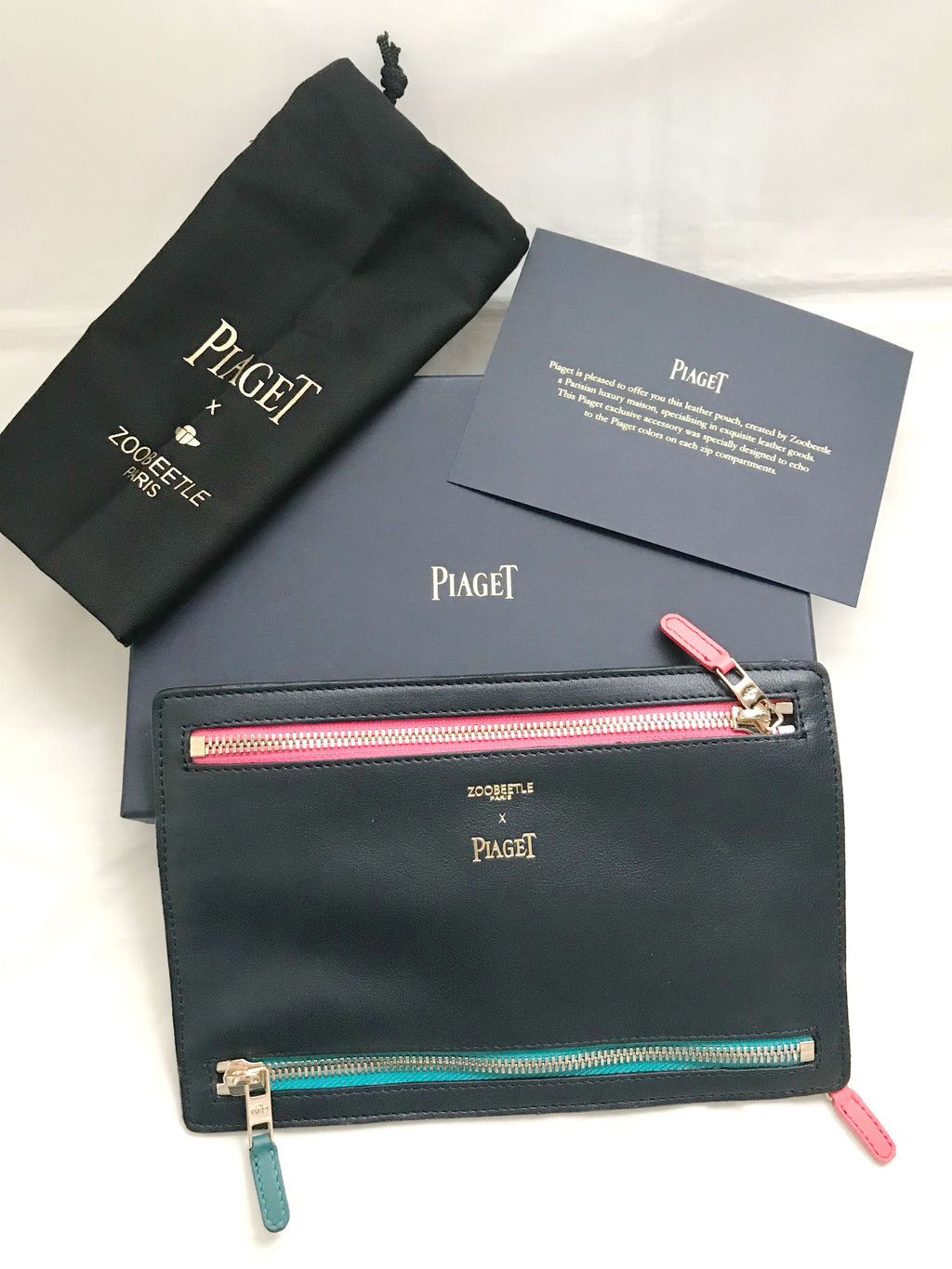 Piaget X Zoobeetle multi-color leather zip pouch