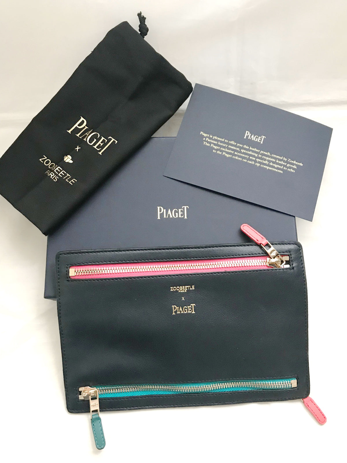 Piaget X Zoobeetle multi-color leather zip pouch