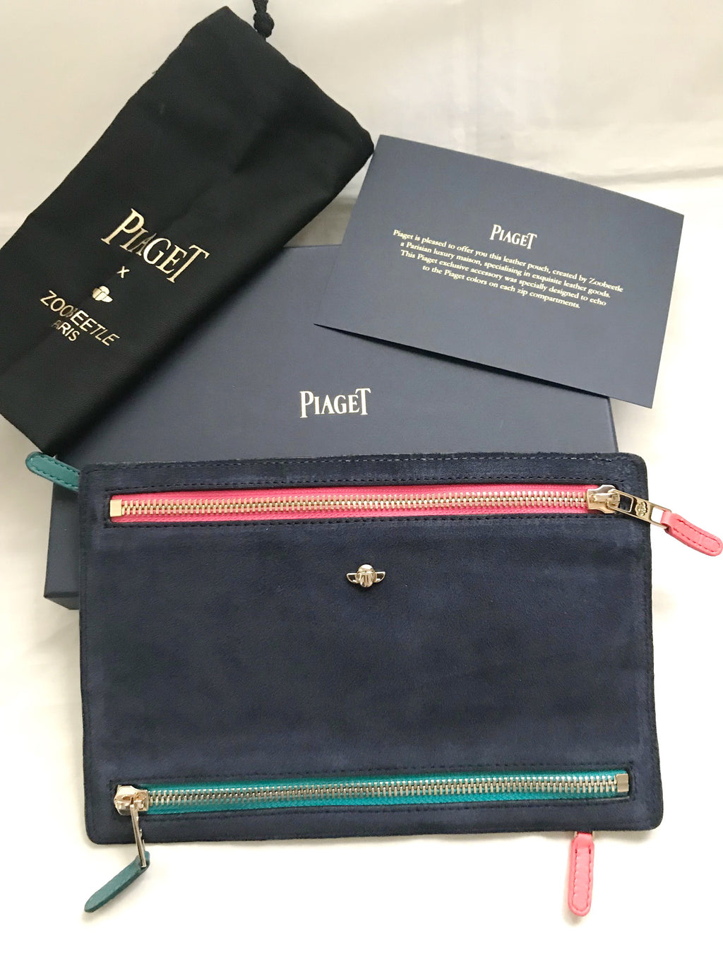 Piaget X Zoobeetle multi-color leather zip pouch