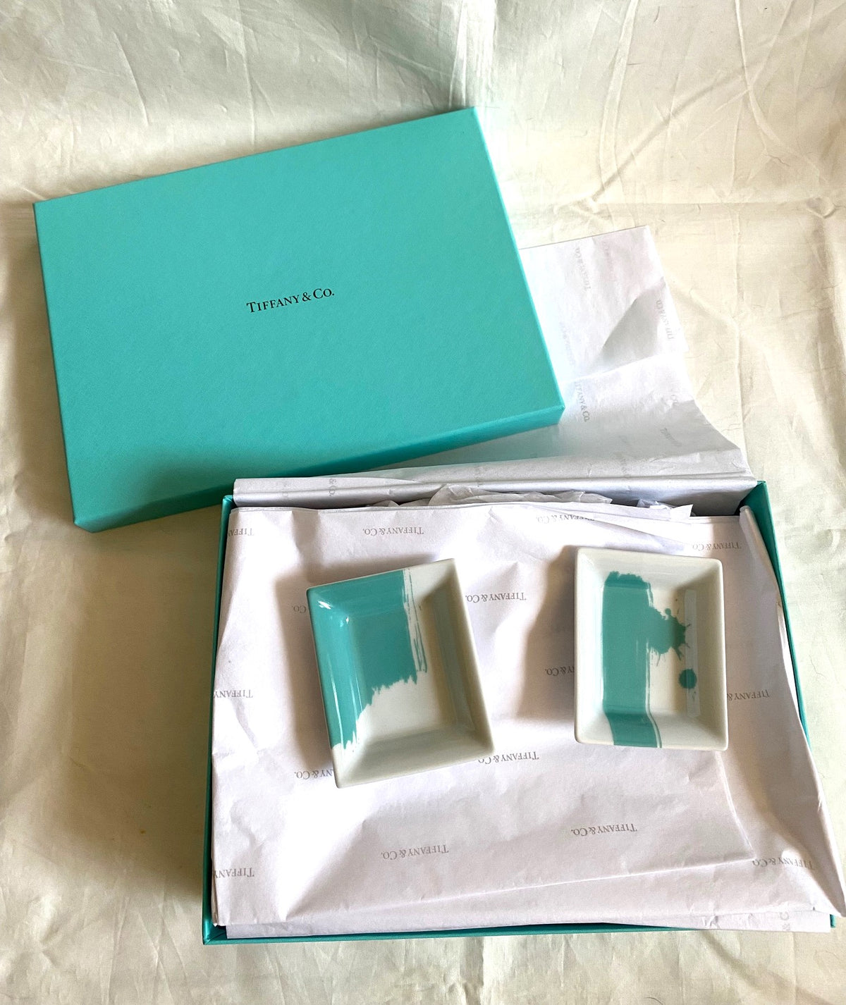 Tiffany & Co porcelain mini trinket tray box set