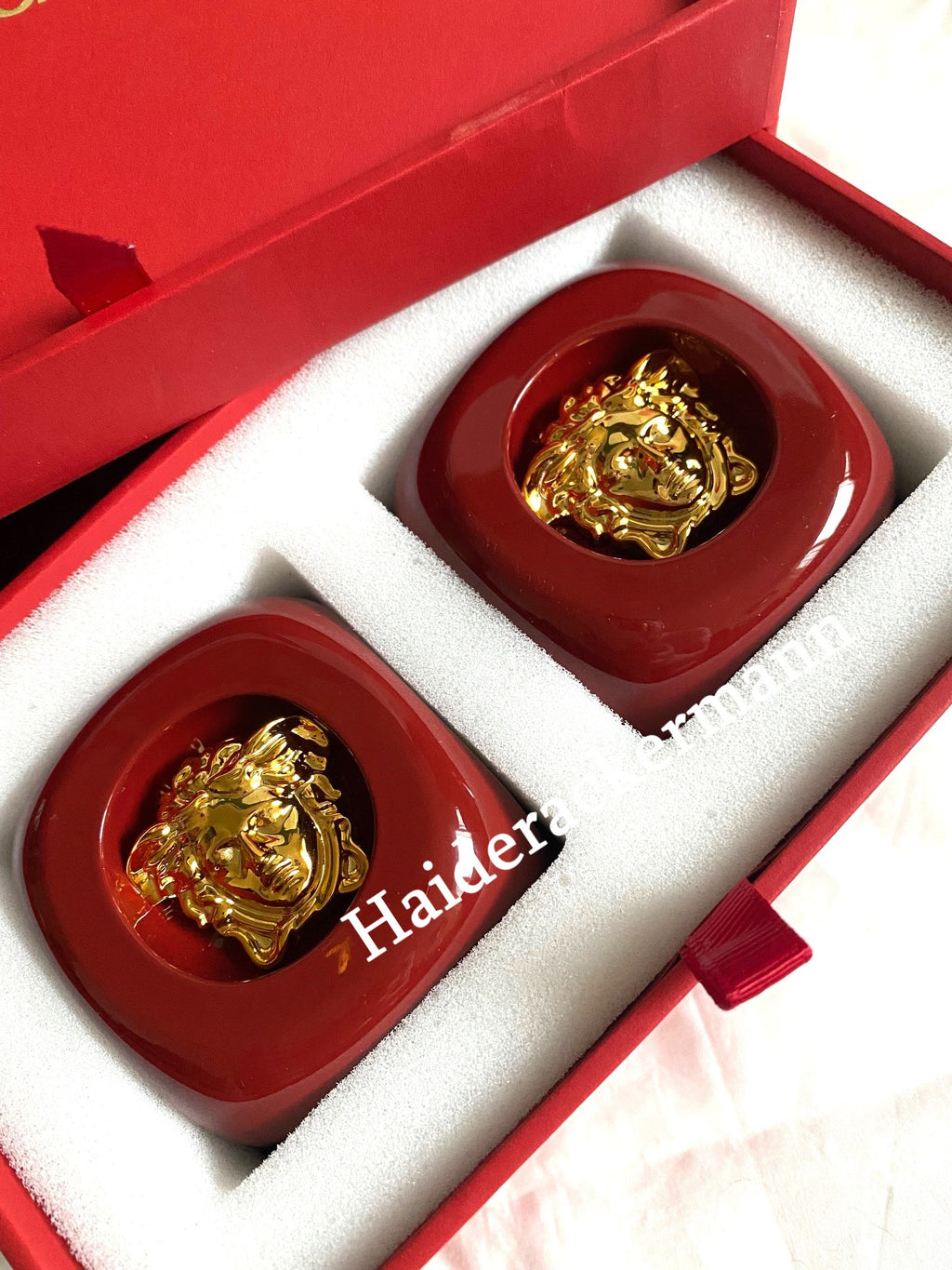 Versace 2023 Chinese New Year gold & red medusa large dice & envelope box set