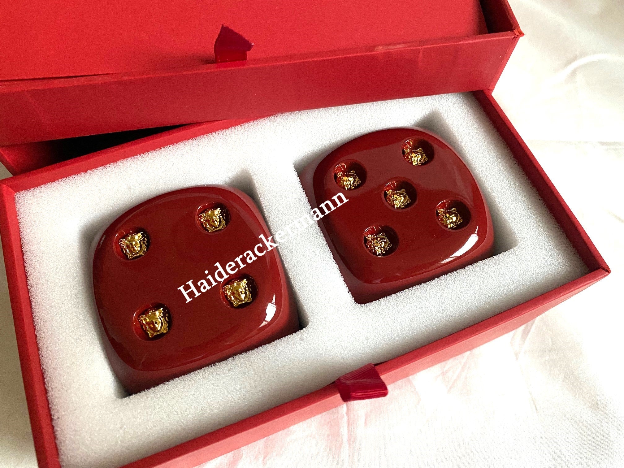 Versace 2023 Chinese New Year gold & red medusa large dice & envelope box set